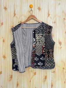 Gilet en coton patchwork fait main, réversible, unisexe, veste d'été matelassée en coton sans manches, fermeture à cordon - Product Image 5