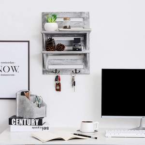 2-Tier Storage Rack Rustic Wooden Wall Mounted Organizer Shelves