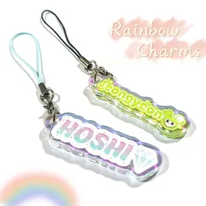 Promotional Custom Printed Acrylic Charms Hot Sale Rainbow Holographic Iridescent Acrylic Anime Keychain Manufacturer