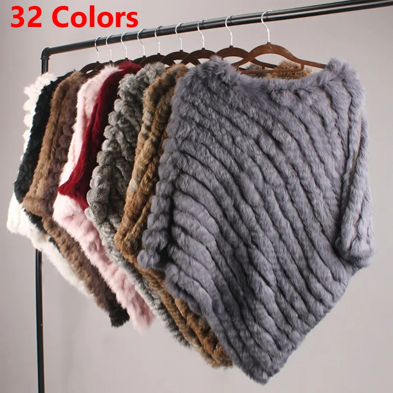 Echtes Kaninchen fell Gestrickt Natur fell Poncho Weste Mode Wickel mantel Schal Lady Schal Natur fell Hochzeits feier Großhandel Cape