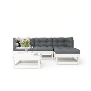 Ensemble de salon de jardin blanc anthracite 4 places, mobilier d'extérieur, structure en bois contemporaine - Product Image 1