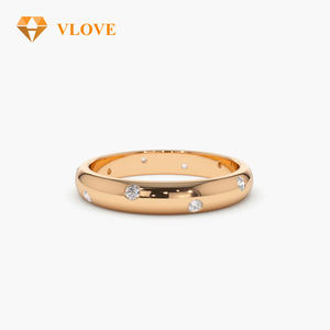 VLOVE Fine Jewelry 14K 3Mm Dome Burnish Setting Bagues en <span class=keywords><strong>or</strong></span> massif avec diamant Bagues de mariage pour femmes - Product Image 2