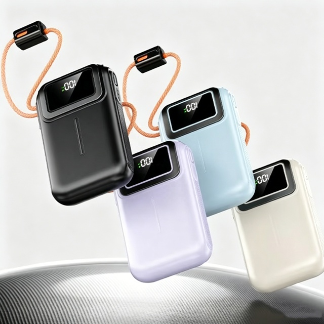 LED Digital Real-Time Display Magnetic Wireless Power Bank 10000mAh Built-in Cable Foldable Stand 25W Qi2.2 Slim Battery