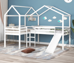 Meubles de chambre d'enfant en bois de pin, <span class=keywords><strong>lit</strong></span> de luxe <span class=keywords><strong>pour</strong></span> bébé, maison blanche en bois, lits de loft avec toboggan - Product Image 6