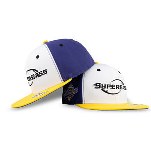 Casquette ajustée TCAP personnalisée en Chine, 6 panneaux, visière plate, broderie plate, blanc et violet - Product Image 1