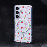 Coque de téléphone magnétique tendance avec nœud cerise pour Samsung S25 S24 Ultra S23 PLUS A15 A14 A05s, motif peint, coque arrière Funda