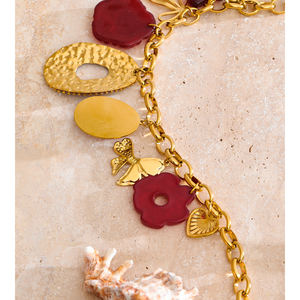 Collar JINYOU 433 de Otoño Invierno con Colgante de Corazón de Resina Roja en Forma de Lazo, Joyería Hipoalergénica de Acero Inoxidable Chapado en Oro - Product Image 5