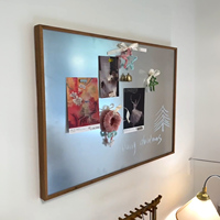 Tableau d'affichage magnétique mural en acier inoxydable avec cadre en noyer, double tableau blanc pour écriture, photos et mémos, décoration murale style Mid-Century Modern