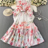 Robe élégante en mousseline à manches longues avec col montant et ourlet à volants, coupe ajustée pour le printemps et l'automne, vente en gros