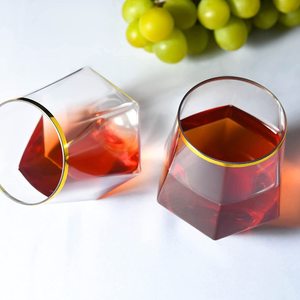 Verres à vin sans pied en forme de diamant BST, 12 oz, bordure dorée, transparents, écologiques, jetables, lot en vrac - Product Image 6