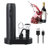 Tire-bouchon électrique rechargeable automatique Type-C noir avec coupe-capsule, bouchon de vin sous vide et verseur