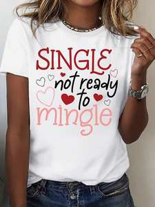 T-shirt morbida da donna con stampa 'Not Ready To Mingle' e cuore, traspirante, casual, per primavera, estate, autunno, a maniche corte, girocollo - Product Image 3