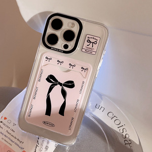 Nouvelle <span class=keywords><strong>coque</strong></span> de téléphone transparente avec support de carte intégré et nœud noir français élégant sur fond rose pour <span class=keywords><strong>iPhone</strong></span> 17 16 15 Pro Max - Product Image 4