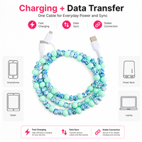 Câble de charge rapide USB 3-en-1 perlé vert menthe moucheté mignon, accessoires de voiture, cadeau pour iPhone et ordinateur