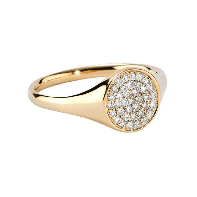 Wholesale Custom logo 18k Gold Plated 925 Sterling Silver Zircon Disc Signet Ring-Trendy Engagement Wedding Anniversary Jewelry