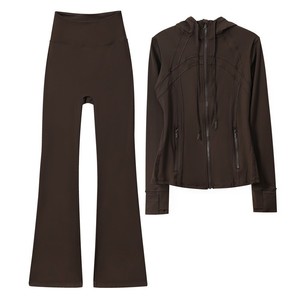 Ensemble de sport et yoga élastique pour femme : veste, pantalon évasé et haut à manches longues – Tenue de fitness et course deux pièces - Product Image 2