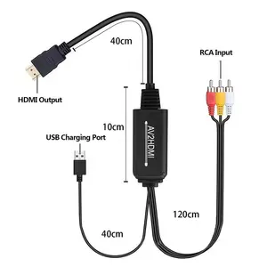 HDMI至RCA电缆影音支持消防棒Roku Chro mecast PC 3RCA CVBs转换器适配器电缆1080p复合视频音频