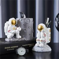 Porte-stylo de bureau en résine personnalisé, support de téléphone en résine, statue d'astronaute, ornements, décoration de table à domicile