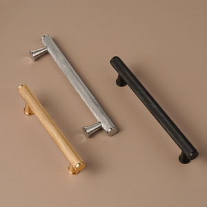 十字滚花橱柜门把手金色黑色实心黄铜抽屉拉厨房家具硬战 - Product Image 6