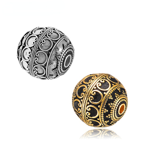 Vintage 10mm Bali <b>Beads</b> | Unique Design 925 Sterling Silver Rounds for Nature Stone <b>Bracelet</b> Making for <b>Mens</b> Jewelry - Product Image 1