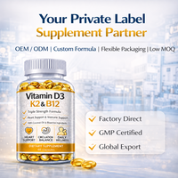 Capsules de Vitamine D3 K2 B12 Formule Triple Concentration avec Huile de Coco Complément Alimentaire 60 Capsules OEM Marque Privée