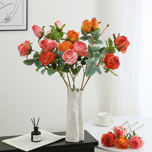 <span class=keywords><strong>Roses</strong></span> artificielles en soie à 3 têtes, style français vintage, bords brûlés, toucher réel, pour décoration de mariage et centres de table. - Product Image 4