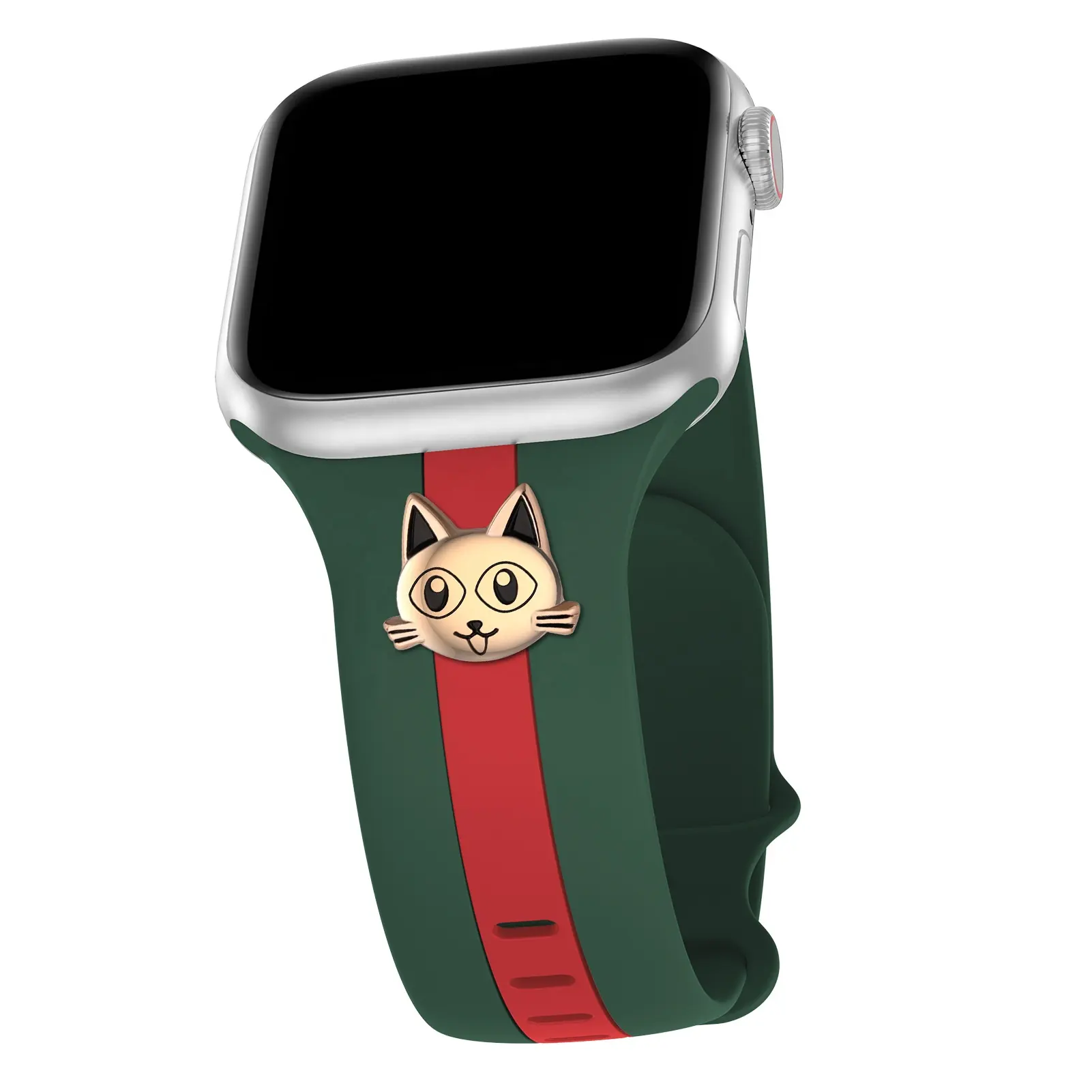 Double colors sport smart silicone apple watch rubber band straps replacement with cat decor charms for series 8 7 6 Ultra