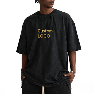 Diseño de logotipo personalizado lavado ácido Vintage camiseta Streetwear hombres Unisex Hip Hop peso pesado 275gsm 100% algodón gráfico camiseta - Product Image 1