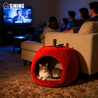 Lit pour chien et chat en tissu en forme de pomme, avec mousse à mémoire de forme haute résilience et design semi-fermé – Nid pour animaux de compagnie de milieu à haut de gamme