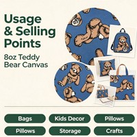 Tissu en toile de coton 8 oz imprimé numériquement sur mesure, motif ours en peluche de dessin animé, minimum 1 m pour sacs, coussins, textiles de maison pour enfants, artisanat
