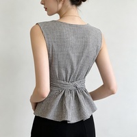 Top Ajustado y Elegante de Estilo Francés para Mujer, Camisa sin Mangas a Cuadros Grises, Nuevo Diseño de Verano 2026