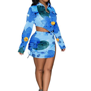 New Washed Button Zipper Tie Irregular <b>Split</b> Workwear Bag Denim <b>Skirt</b> Suit Fashion - Product Image 1