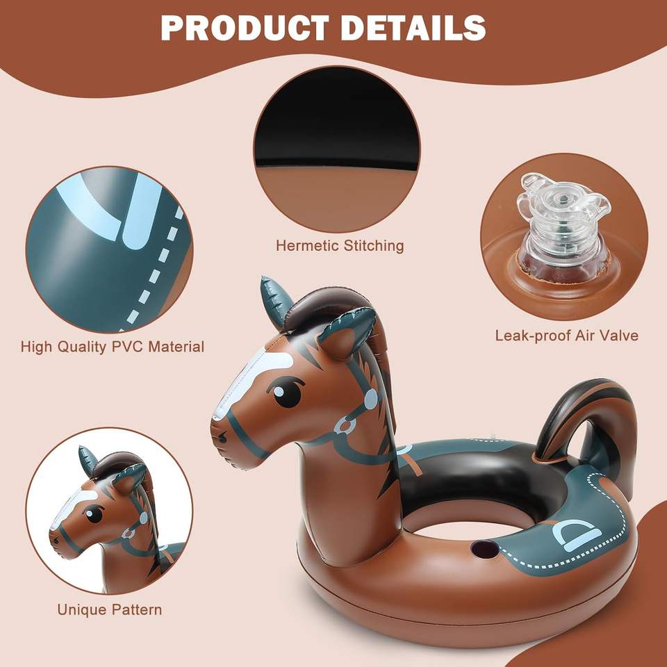 Fun Brown Horse Pool Float Outdoor Water Lounge Swimming Ring Funny ...