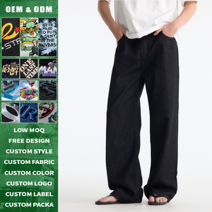 กางเกงยีนส์เดนิมสีน้ำเงินเข้มคุณภาพสูง 13 ออนซ์ ทรงคลาสสิค หลวม ตรง ใส่สบาย แบบลำลอง สำหรับทุกเพศ พร้อมโลโก้สั่งทำพิเศษ - Product Image 1