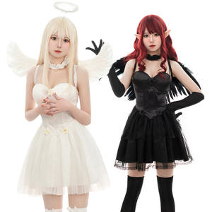 Costumes d'Halloween, mini-jupe en maille blanche d'<span class=keywords><strong>ange</strong></span>, fête de carnaval, cosplay de <span class=keywords><strong>démon</strong></span>, <span class=keywords><strong>ange</strong></span> noir avec ailes, costume de scène, robe pour fille - Product Image 1