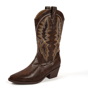 <span class=keywords><strong>Stivali</strong></span> da <span class=keywords><strong>Cowboy</strong></span> alla Moda con Tacco Grosso, Ricamati e Slip-On, Altezza Metà Polpaccio |   Comodi <span class=keywords><strong>Stivali</strong></span> Alti da <span class=keywords><strong>Donna</strong></span> Stile Western Personalizzabili OEM - Product Image 1