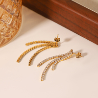 Boucles d'oreilles pendantes multicouches H&C de luxe en acier inoxydable plaqué or 18 carats avec zircon et pompon scintillant, étanches, pour mariage et soirée