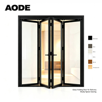 Porte pliante en verre aluminium noir AODE, verre trempé, gain de place, porte intérieure pour balcon, bureau