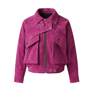 Brown <b>Suede</b> Bomber <b>Jacket</b> Full Sleeve Turn-down Collar Zipper Closure Autumn Regular Fit Solid Color Women's <b>Jacket</b> - Product Image 6
