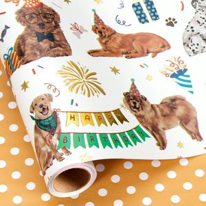 Pawty Pups Wrapping Paper 17 In X 16.5 Ft Double Side Metallic Foil Dog Print Birthday Gift <b>Wrap</b> Craft Use - Product Image 1