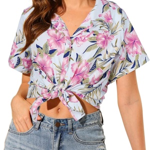 Camisa Hawaiana de Estilo Retro Vintage, Suave, con Estampado Floral Tropical, Cuello en V, Manga Corta, Blusa con Botones - Product Image 6