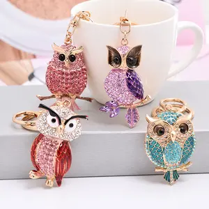 Bán Buôn Dễ Thương Động Vật Owl Xe Keyring Phụ Nữ Rhinestone Pha Lê Owl Keychain Cho Món Quà