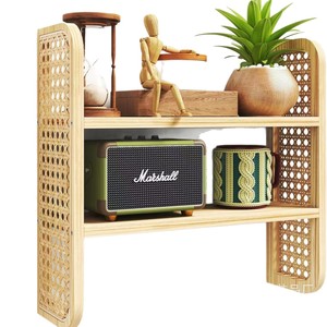 Wooden <b>Wall</b> <b>Mounted</b> Double Layer <b>Shelf</b> Rattan Storage Rack For Living Room Kitchen Organization Durable Rectangle Design - Product Image 5