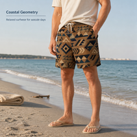 Short de bain respirant à imprimé géométrique abstrait 2026 pour homme, taille élastique, poche arrière à rabat, idéal pour les vacances d'été décontractées à la plage