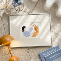 Peinture décorative moderne inspirée d'Instagram de style coréen pour chaton, cadre argenté, art mural pour salon, chambre à coucher, salle à manger