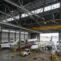 Hangar préfabriqué en structure acier haute résistance anti-vent pour la réparation et le stationnement d'avions à réaction