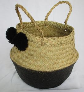 Custom Designed Eco-Friendly Seagrass Rattan <b>Hand</b> Woven <b>Bag</b> for Women <b>Black</b> Circle From Vietnam - Product Image 4