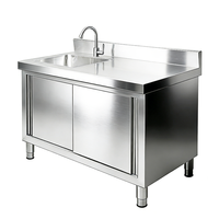 Table de préparation de cuisine en acier inoxydable, établi commercial avec étagère, évier utilitaire pour restaurant, unité de rangement