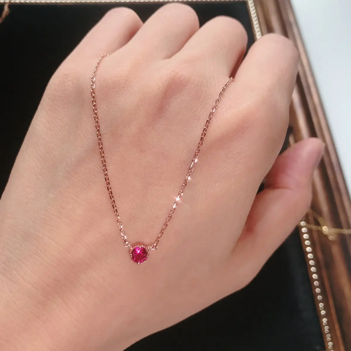 Yakut kolye S925 gümüş tek elmas kırmızı elmas canlı yayın yeni moda süs