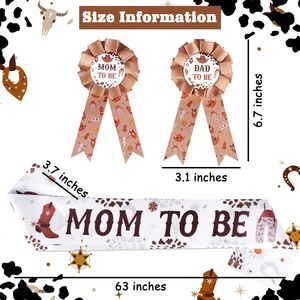 Decorazioni per <span class=keywords><strong>Baby</strong></span> Shower a Tema Western Marrone, Distintivi per Futura Mamma e Futuro Papà, Fascia 'Mom to Be' per Festa a Tema Cowboy - Product Image 6